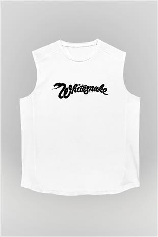 Whitesnake Baskılı Beyaz Unisex Kolsuz Tişört - Tshirt