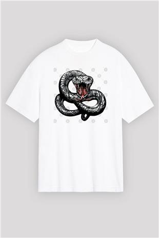 Whitesnake Baskılı Beyaz Unisex Oversize Tişört - Tshirt