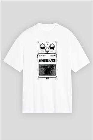 Whitesnake Baskılı Beyaz Unisex Oversize Tişört - Tshirt
