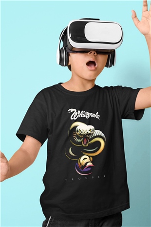 Whitesnake Baskılı Unisex Siyah Çocuk Tişört - Tshirt