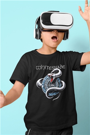 Whitesnake Baskılı Unisex Siyah Çocuk Tişört - Tshirt
