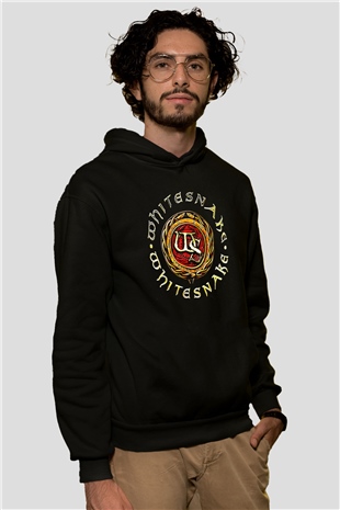 Whitesnake Baskılı Unisex Siyah Kapüşonlu Sweatshirt