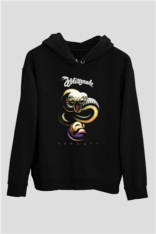 Whitesnake Baskılı Unisex Siyah Kapüşonlu Sweatshirt