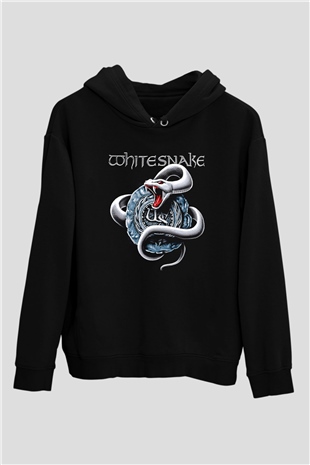 Whitesnake Baskılı Unisex Siyah Kapüşonlu Sweatshirt