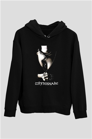 Whitesnake Baskılı Unisex Siyah Kapüşonlu Sweatshirt