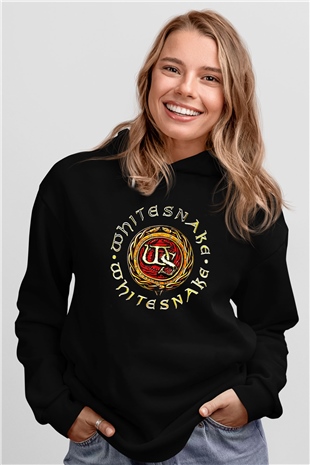 Whitesnake Baskılı Unisex Siyah Kapüşonlu Sweatshirt