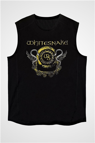 Whitesnake Baskılı Unisex Siyah Kolsuz Tişört - Tshirt
