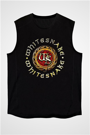 Whitesnake Baskılı Unisex Siyah Kolsuz Tişört - Tshirt