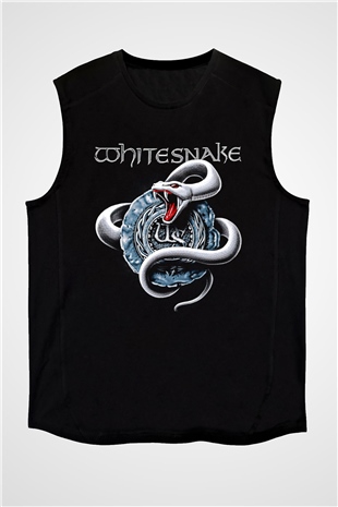 Whitesnake Baskılı Unisex Siyah Kolsuz Tişört - Tshirt