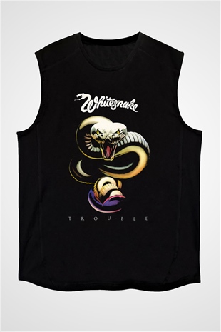Whitesnake Baskılı Unisex Siyah Kolsuz Tişört - Tshirt