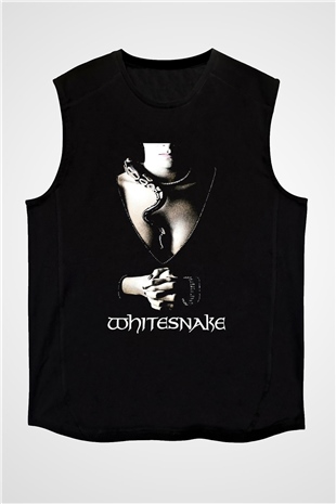 Whitesnake Baskılı Unisex Siyah Kolsuz Tişört - Tshirt