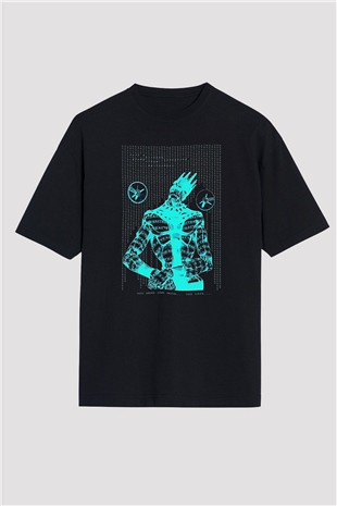 Whitesnake Baskılı Unisex Siyah Oversize Tişört - Tshirt