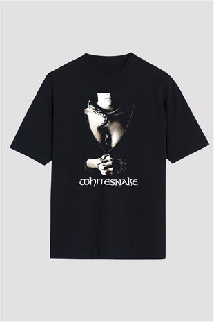 Whitesnake Baskılı Unisex Siyah Oversize Tişört - Tshirt