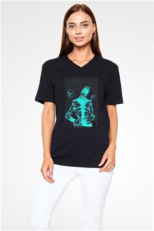 Whitesnake Baskılı Unisex Siyah V Yaka Tişört - Tshirt