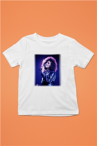 Whitney Houston Baskılı Beyaz Unisex Çocuk Tişört