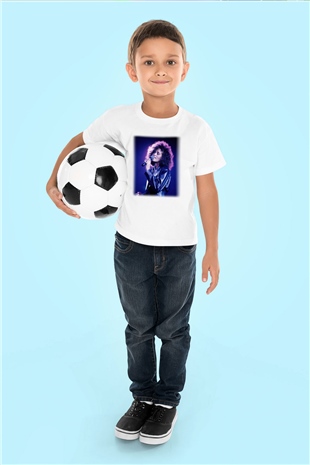 Whitney Houston Baskılı Beyaz Unisex Çocuk Tişört