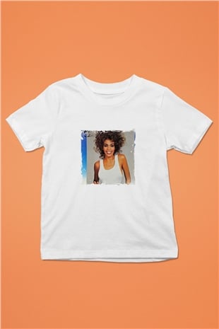 Whitney Houston Baskılı Unisex Beyaz Çocuk Tişört