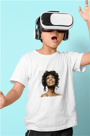 Whitney Houston Baskılı Unisex Beyaz Çocuk Tişört