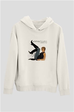 Whitney Houston Baskılı Unisex Beyaz Kapüşonlu Sweatshirt