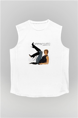 Whitney Houston Baskılı Unisex Beyaz Kolsuz Tişört