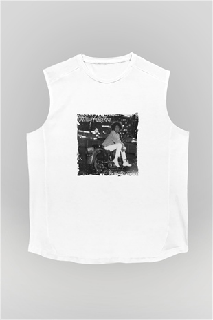 Whitney Houston Baskılı Unisex Beyaz Kolsuz Tişört