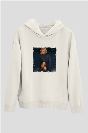 Whitney Houston Baskılı Unisex Beyaz Kapüşonlu Sweatshirt