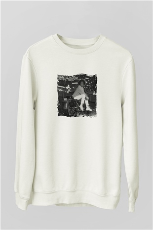 Whitney Houston Baskılı Unisex Beyaz Sweatshirt