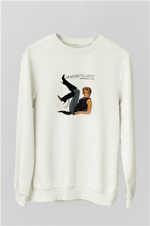 Whitney Houston Baskılı Unisex Beyaz Sweatshirt