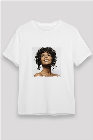 Whitney Houston Baskılı Unisex Beyaz Tişört
