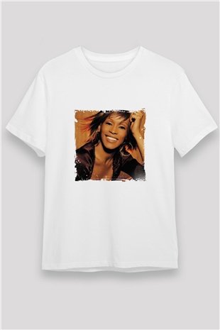 Whitney Houston Baskılı Unisex Beyaz Tişört