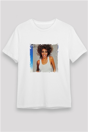 Whitney Houston Baskılı Unisex Beyaz Tişört