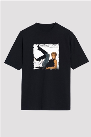 Whitney Houston Baskılı Unisex Oversize Siyah Tişört