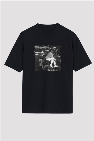 Whitney Houston Baskılı Unisex Oversize Siyah Tişört