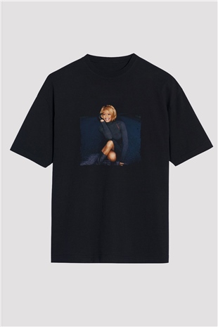 Whitney Houston Baskılı Unisex Oversize Siyah Tişört