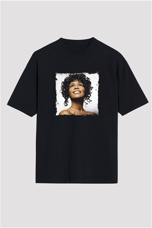 Whitney Houston Baskılı Unisex Oversize Siyah Tişört
