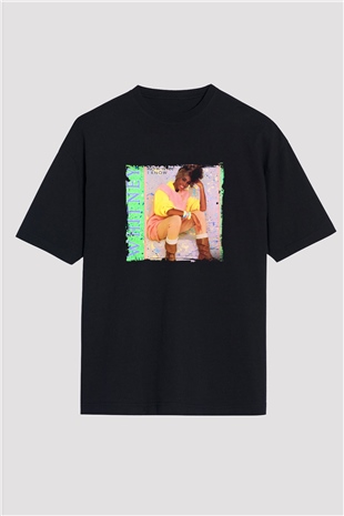 Whitney Houston Baskılı Unisex Oversize Siyah Tişört