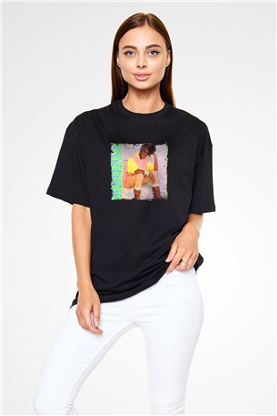 Whitney Houston Baskılı Unisex Oversize Siyah Tişört