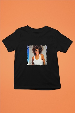 Whitney Houston Baskılı Unisex Siyah Çocuk Tişört