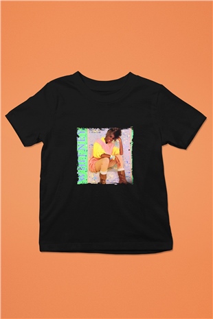 Whitney Houston Baskılı Unisex Siyah Çocuk Tişört