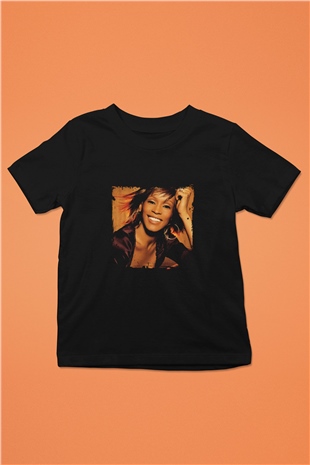 Whitney Houston Baskılı Unisex Siyah Çocuk Tişört