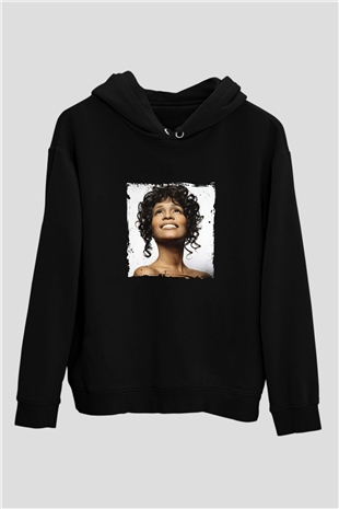 Whitney Houston Baskılı Unisex Siyah Hoodie