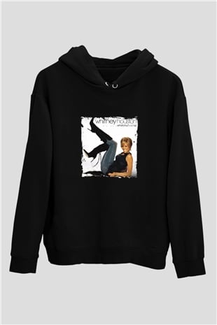 Whitney Houston Baskılı Unisex Siyah Hoodie
