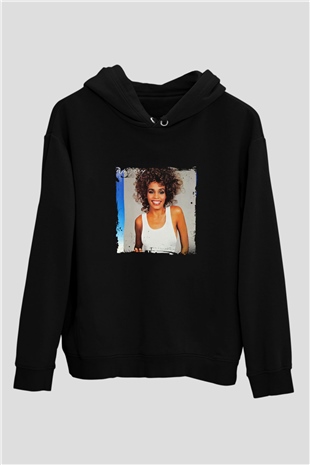Whitney Houston Baskılı Unisex Siyah Hoodie