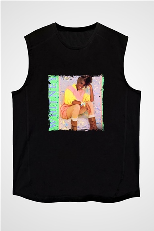 Whitney Houston Baskılı Unisex Siyah Kolsuz Tişört