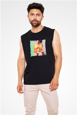 Whitney Houston Baskılı Unisex Siyah Kolsuz Tişört