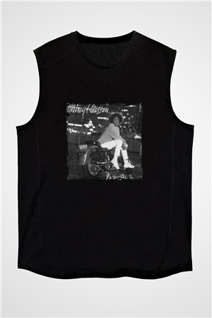 Whitney Houston Baskılı Unisex Siyah Kolsuz Tişört