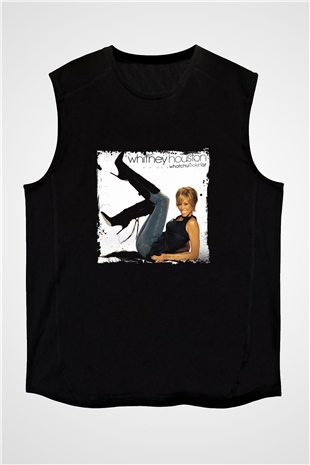 Whitney Houston Baskılı Unisex Siyah Kolsuz Tişört