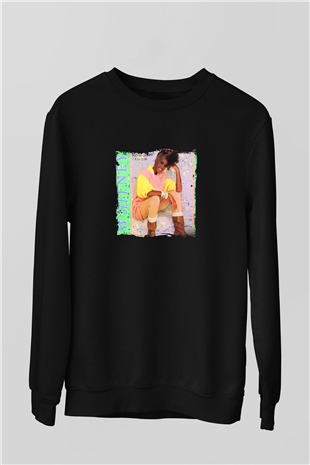 Whitney Houston Baskılı Unisex Siyah Sweatshirt