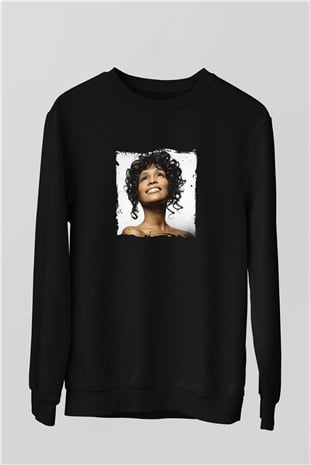 Whitney Houston Baskılı Unisex Siyah Sweatshirt