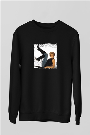 Whitney Houston Baskılı Unisex Siyah Sweatshirt